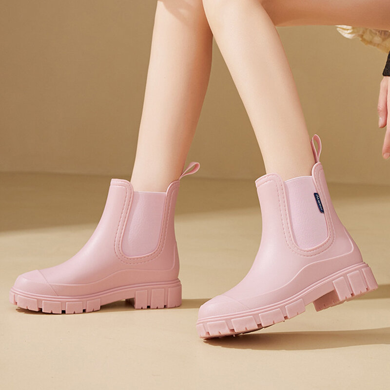 Women Mid-tube Thick Bottom Outdoor Water Shoes Women PVC Non-Slip Wear-Resistant Waterproof Spring Fashion Rain Boots 35-41