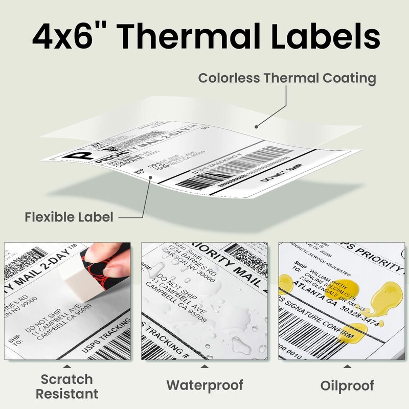 Labelife-Remessa Etiqueta Térmica, 4x6 '', Fan-Fold Labels for Shipping Labels, Address Mail, Logo, White Barcode, 100pcs