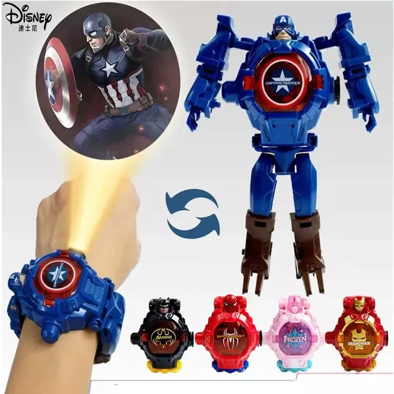 Disney-reloj electrónico de los Vengadores de Frozen para niño y niña, juguete de dibujos animados, Capitán América, spiderman, Robot transformable