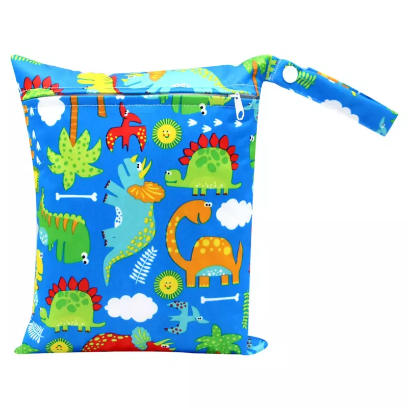 Bolsa de pañales con estampado de dibujos animados para bebé, bolso de mano impermeable con cremallera para cochecito, paquete de transporte para viaje al aire libre, bolsas de almacenamiento de pañales húmedos, 20x25cm