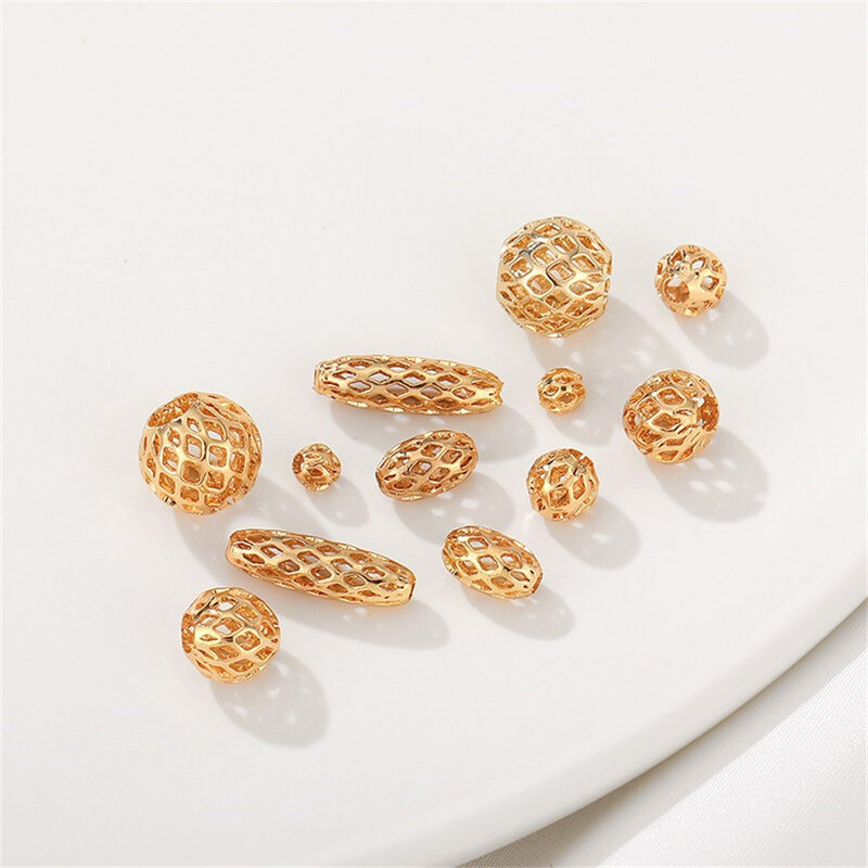 Perline vuote riempite d'oro 18 carati, perline a rete, fai da te, bracciali con perline fatti a mano, collane, gioielli, perline sciolte, accessori materiali