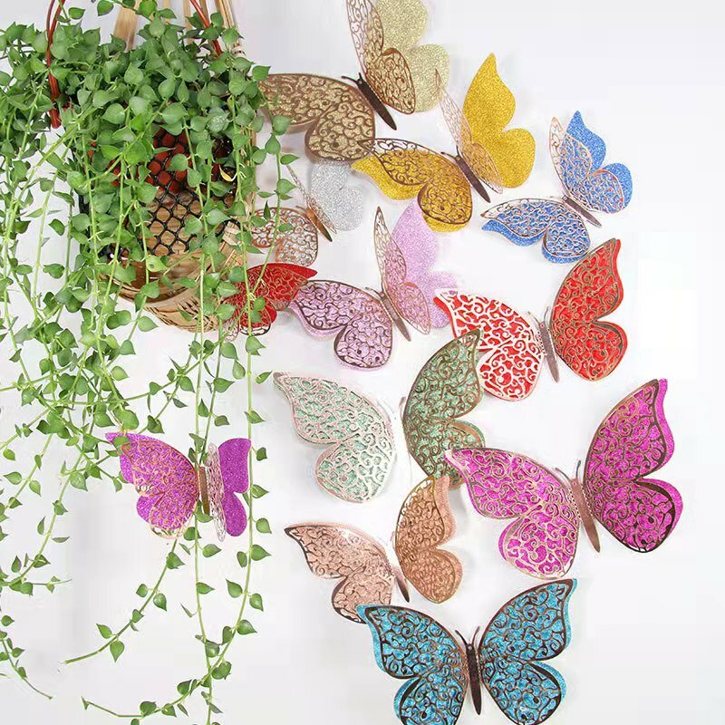 12-36pcs Colorful Butterflies Wall Stickers Living Room Wall Decorations 3D Butterfly Sticker Wedding Birthday Party DIY Decor
