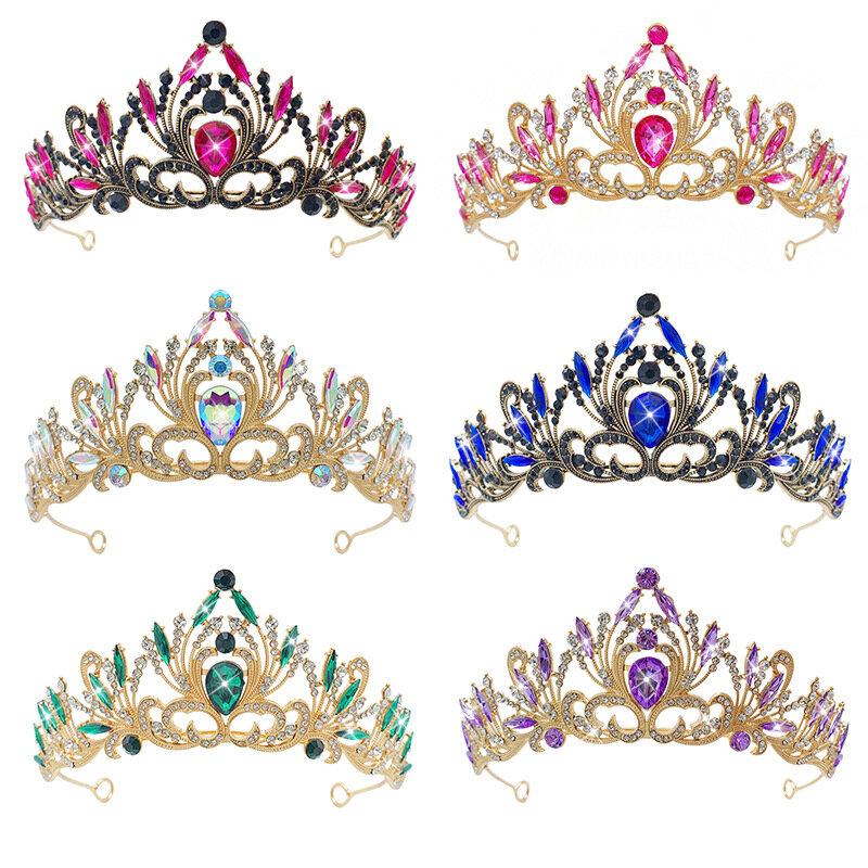 Nupcial Rhinestone Crown Tiara, liga barroca vintage, cristal preto, acessórios de vestido de casamento, 1pc