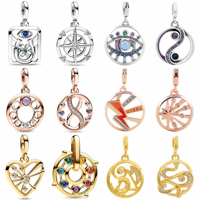 Me Heart & Rays Infinity Symbol Tarot Card Compass medallón colgante Bead 925 Sterling Silver Charm Fit Fashion Bracelet Jewelry