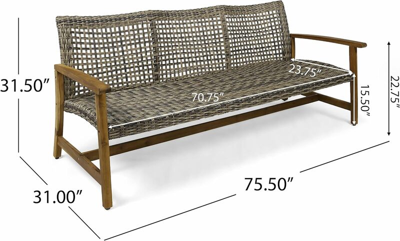 Уличный деревянный диван из дерева Кристофера рыцаря, Плетеный, 75,50x31,00x31,50, серый, натуральная окрашенная отделка