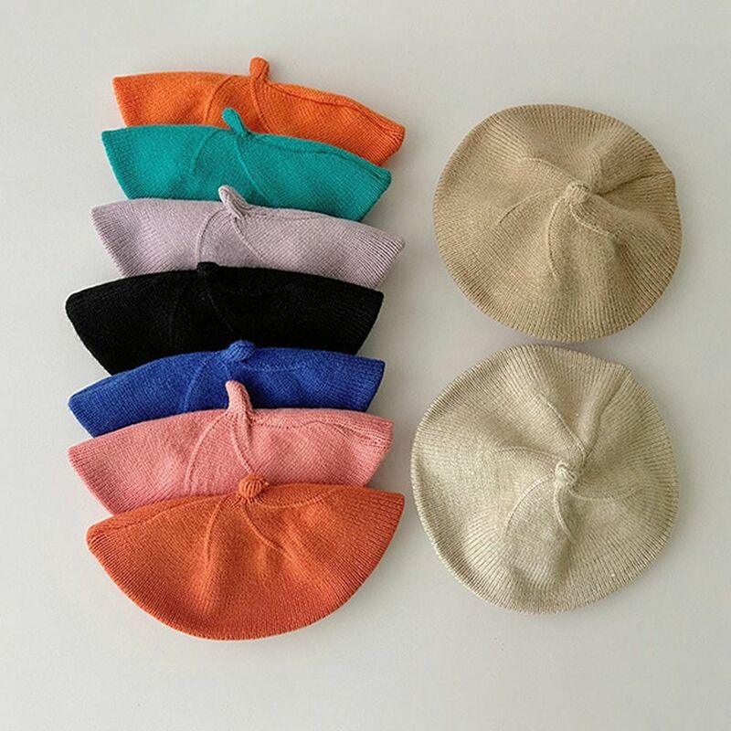 Topi baret rajut bayi Korea, topi baret lembut hangat musim gugur musim dingin pelukis lucu anak laki-laki perempuan