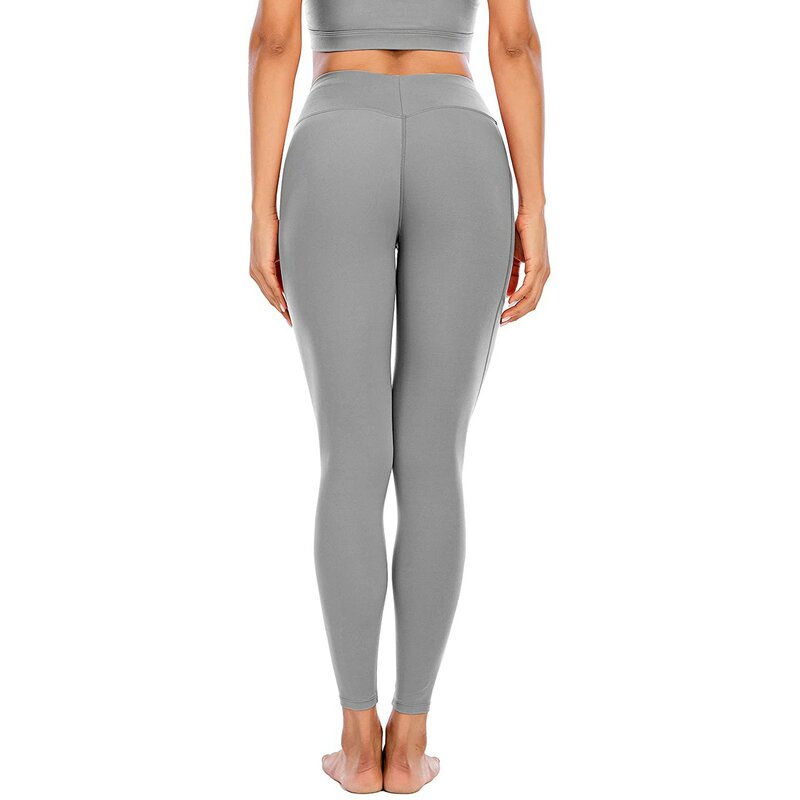 Pantaloni da Yoga per sollevamento dell'anca in tinta unita da donna con tasca a vita alta Leggings elastici attillati pantaloni sportivi di semplicità