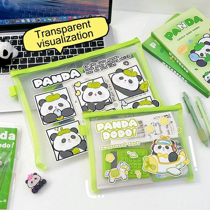 Panda tas arsip kartun desain ritsleting tempat alat tulis kapasitas besar Organizer pena portabel tas hadiah