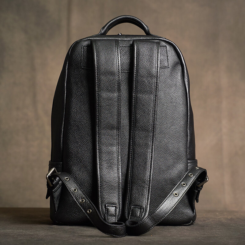 Genuine Leather Men's Shoulder Backpack Cow Multifunctional Travel Bag Leisure Computer for 17inch laptop