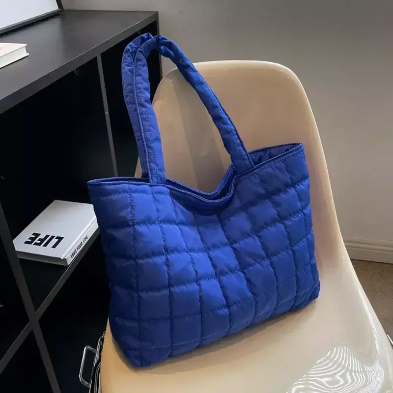 SL01 tas bahu katun wanita, Tote Bag kasual katun tas tangan nilon Solid baru kapasitas besar musim dingin