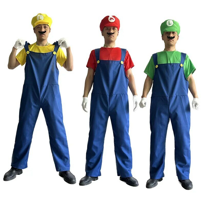 Game Funny Super Brother Marios Luigi Bros Fantasia Jumpsuit Man Dress Suit Overalls Anime Cosplay Carnival Halloween Costumes
