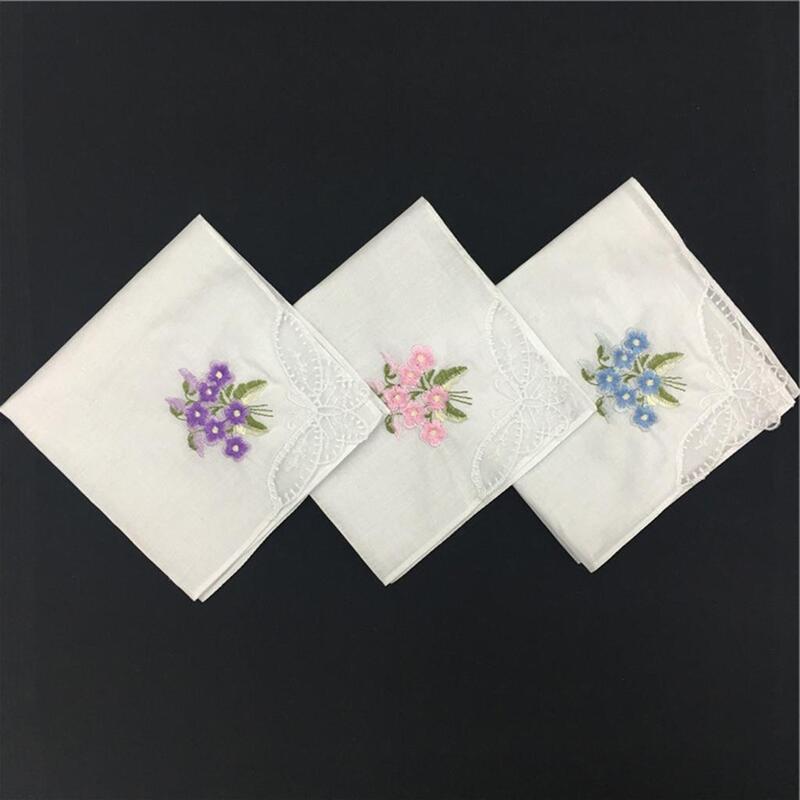 Pañuelos de encaje bordados para mujer, pañuelos florales de mariposa, 12 unidades