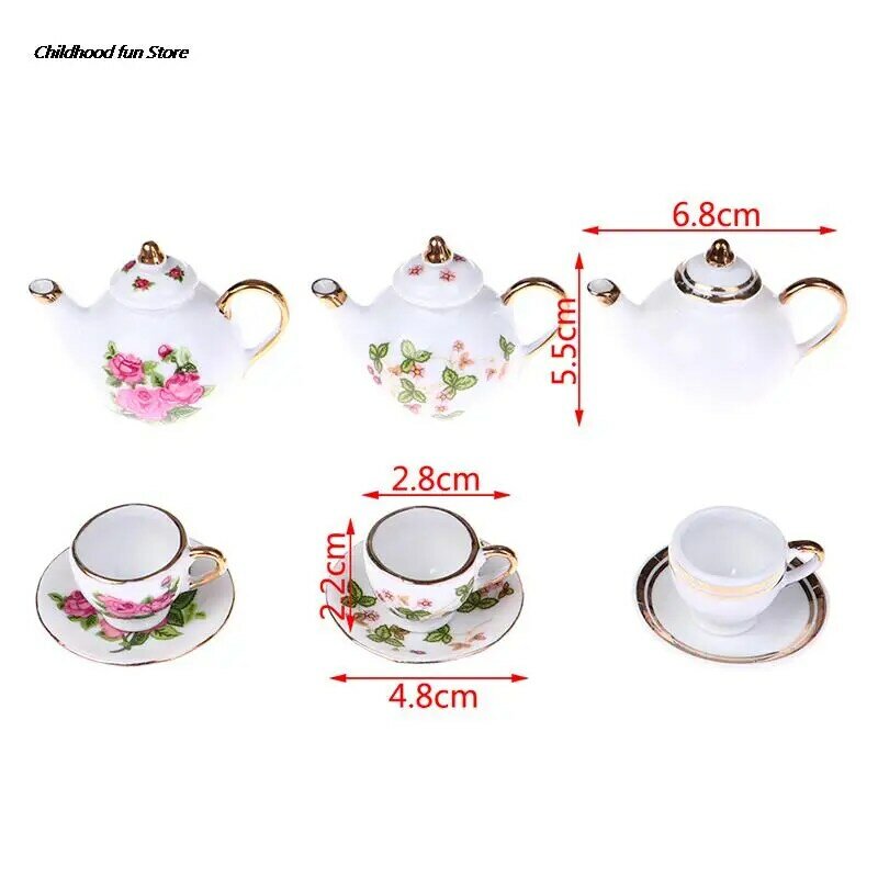 1 Set 1:12 Miniature Porcelain Tea Cup Set Flower Tableware Kitchen Dollhouse Furniture Toys For Children Tea Cups Dollhouse New