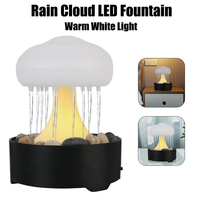 Luces blancas cálidas, decoración del hogar para el dormitorio, luz nocturna de nube de lluvia, lámpara de seta, luz de fuente