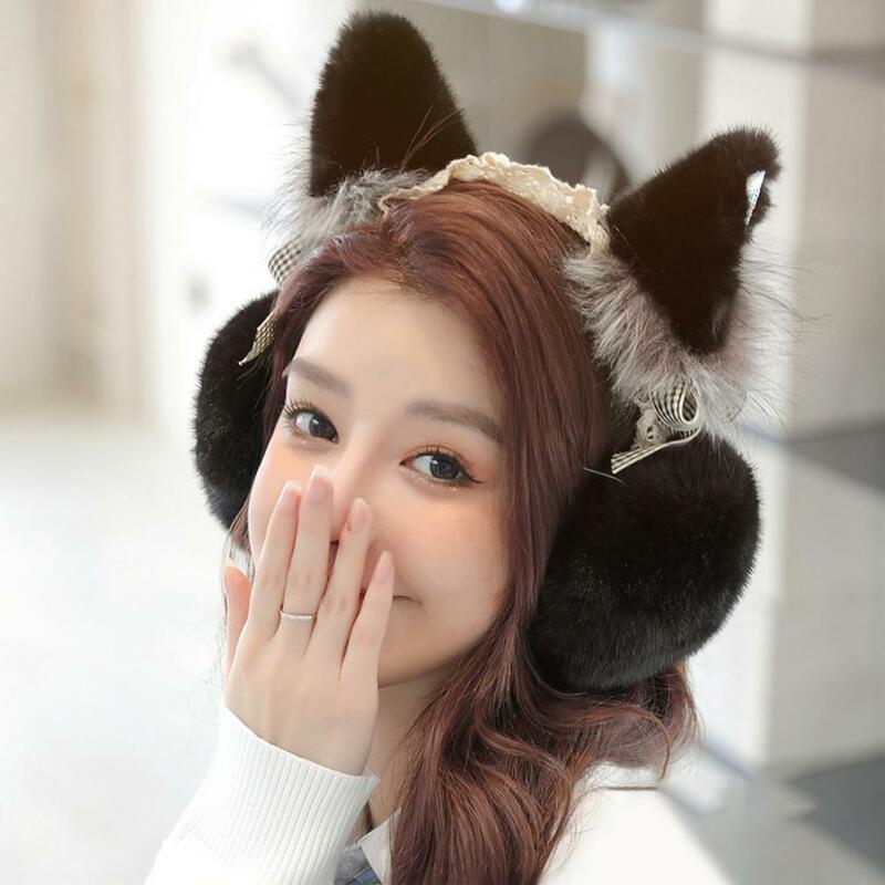Nauszniki składane pluszowy kot uszy w jednolitym kolorze, styl Lolita utrzymać ciepło, antypoślizgowe sztuczne futro zimowe uszy