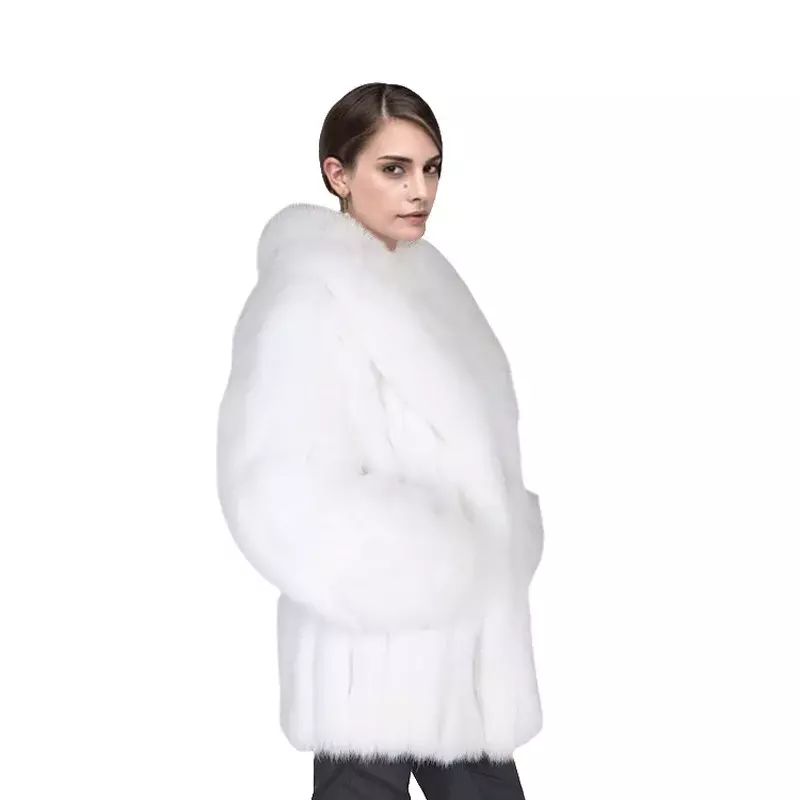 Abrigo de piel de césped para mujer, imitación de zorro, combinación de longitud media, Top de piel, abrigo de cuero de longitud media para mujer, nuevo
