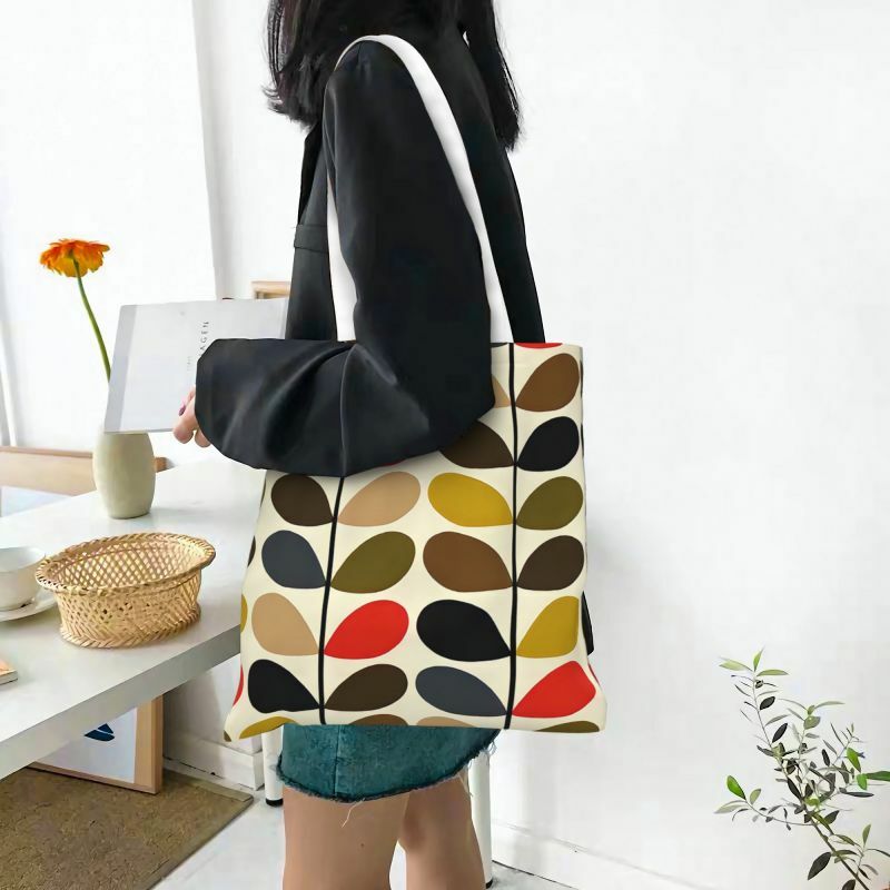 Custom Orla Kiely Flower Shopping Canvas Bags Women Washable Groceries Scandinavian Geometric Style Tote Shopper Bags