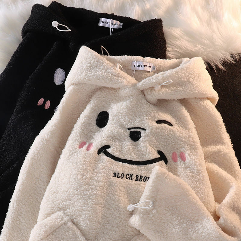 Новинка, свитер из овечьей шерсти 2022, Зимние толстовки, женское свободное плюшевое утепленное студенческое супер популярное пальто Cec, корейский модный топ в стиле Харадзюку Y2k