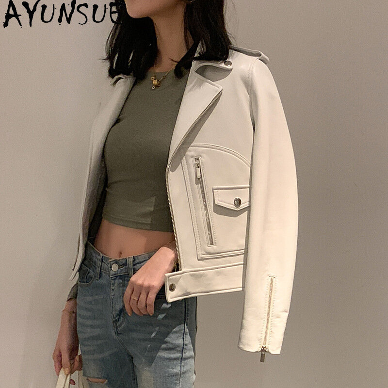 AYUNSUE Fashion 100% Genuine Leather Jacket Women Clothing Solid Color Sheepskin Coat Female Real Leather Coats and Jackets Zm