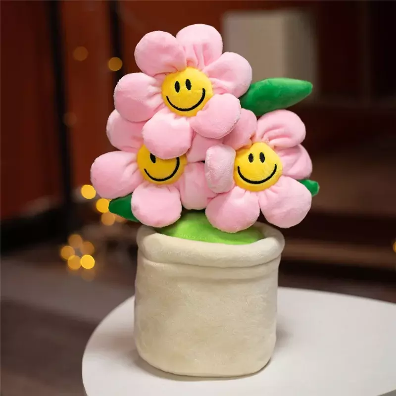 Pot bunga matahari 30cm dekorasi mewah boneka katun PP tanaman lembut warna-warni dekorasi rumah bunga tersenyum hadiah anak perempuan wanita