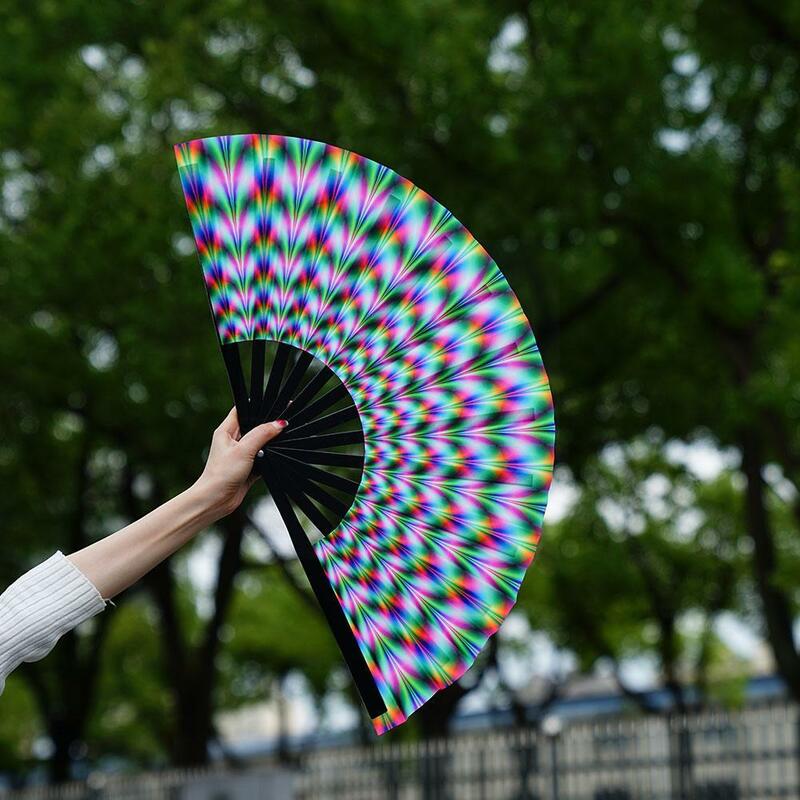 33cm grande ventaglio pieghevole a mano Rave Chinease/regali giapponesi Fan Dance Music ventilatore colorato Festival Fan gradiente riflettente Fold