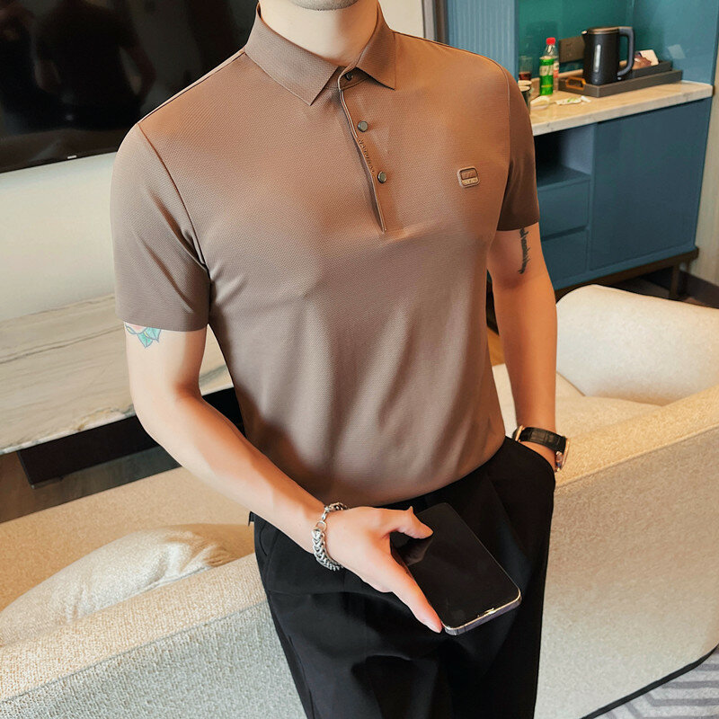 Hochwertige elastische Polos hirts für Männer Business formelle Kleidung Kurzarm einfarbig Herren Polos Shirt alle passen Slim Fit T-Shirts