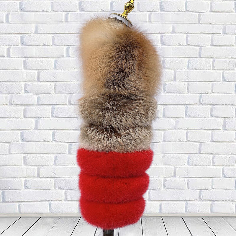 女性のための本物の毛皮のコート,裸の肩の赤いキツネの毛皮の袖,ダブル,ファッションの毛皮のコート