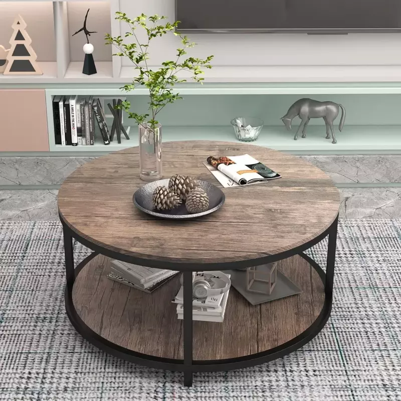36 "Couch tisch für Wohnzimmer 2-stufiger Holz-Desktop & robuste Metall beine Tisch Wohn möbel mit Ablage fach (Walnuss) Tische