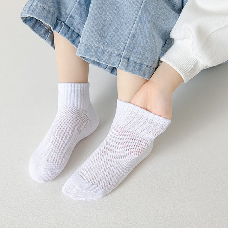 5 paia/lotto estate nuovi bambini calzini di cotone moda maglia nero bianco grigio per 1-12 anni bambini adolescente studente neonata ragazzo calzini