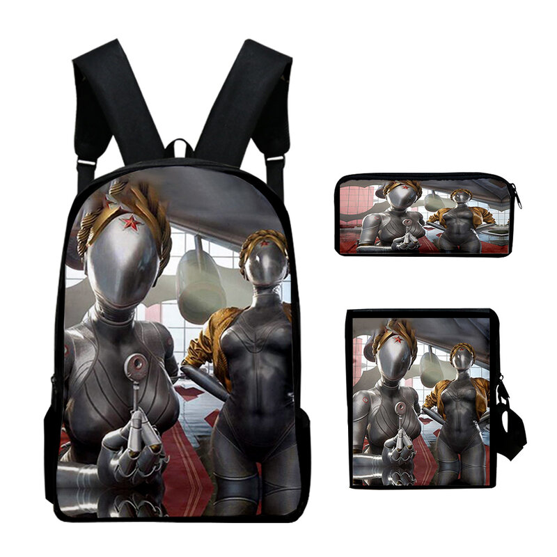 Gra w atomowe serce 2023 nowy plecak 3-częściowe zestawy toreb na ramię Unisex Daypack torba na zamek błyskawiczny wyjątkowe piórnik