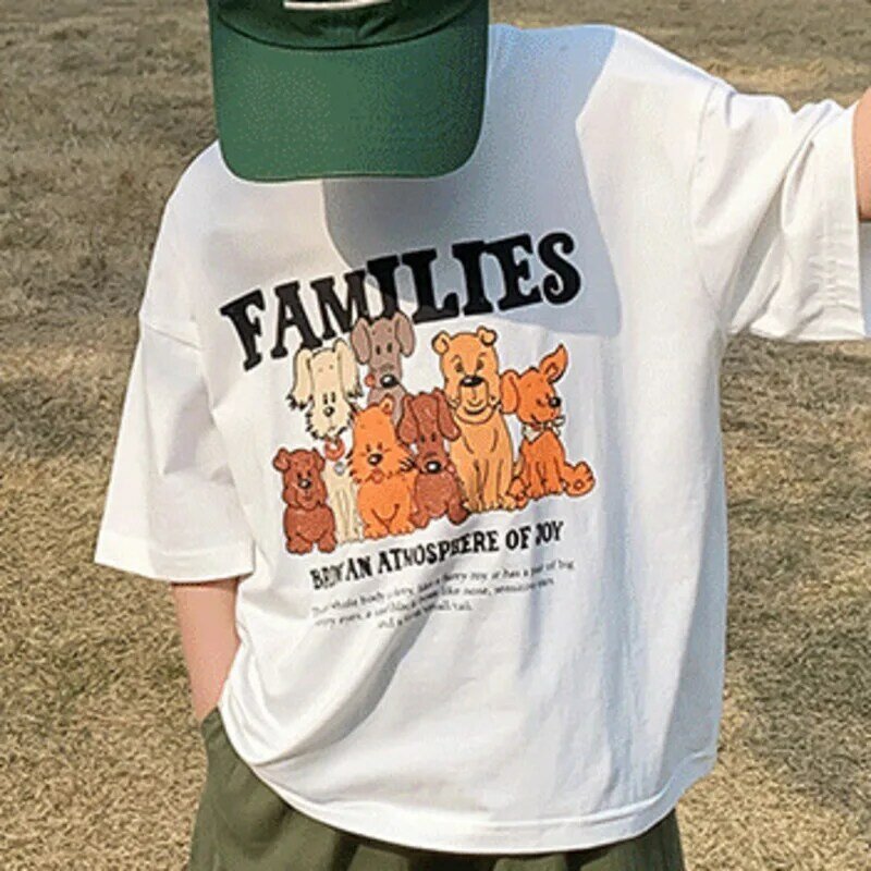Летняя футболка с коротким рукавом для мальчиков, новинка, детский топ маленького и среднего размера с круглым вырезом, детская повседневная универсальная модная футболка с коротким рукавом