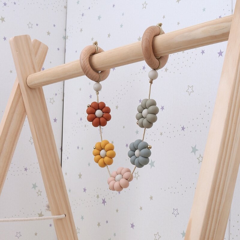 97BE Silikon Perlen Anhänger Beißring Neugeborenen Zimmer Dekoration Kinderwagen Spielzeug