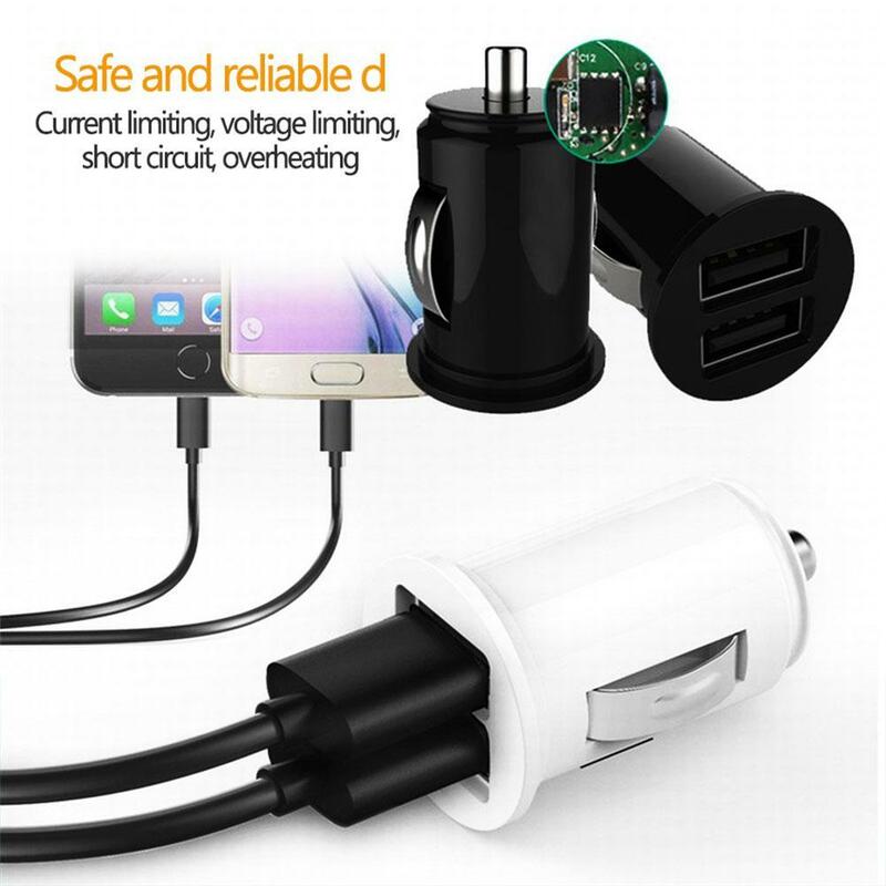 Dual USB Car Charger para todos os telefones inteligentes, isqueiro, adaptador de energia, carregamento rápido, 2.4A, 5V, 2 portas