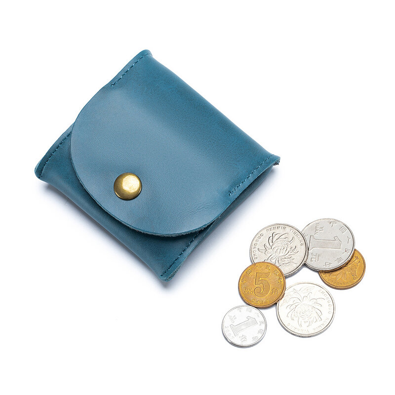 Compact Cowhide Coin Wallet Mini carteira de couro Botão dobrável Bolsa de mudança Fones de ouvido Saco de armazenamento de objetos pequenos Moda simples