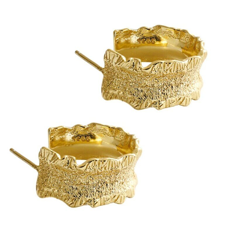 Pendientes de plata de ley chapados en oro para mujer, joyería hecha a mano, pendientes grandes ondulados, pendientes únicos