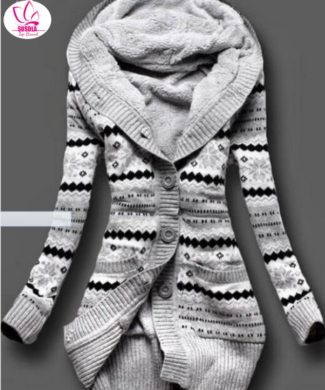 SUSOLA-cárdigans gruesos con capucha para mujer, suéteres de lana cálidos, abrigo de punto suelto sólido, prendas de punto de manga larga, prendas de vestir exteriores de invierno