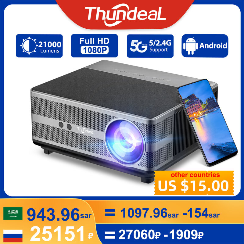 Thunddeal โปรเจ็คเตอร์1080P Full HD TD98 WIFI LED 2K 4K ลำแสงภาพยนต์วิดีโอ TD98W แอนดรอยด์เครื่องฉาย PK DLP โฮมเธียเตอร์ Beamer