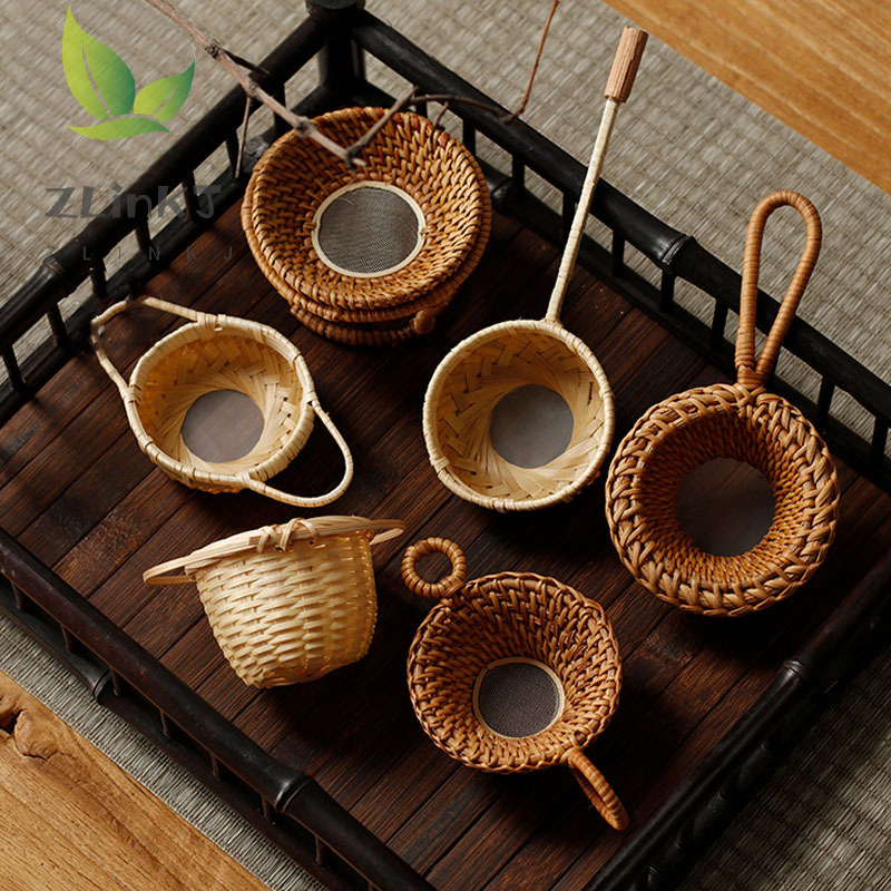 ที่กรองชาทำจากไม้ไผ่อุปกรณ์ชงชาอุปกรณ์เสริมสำหรับใบชาหวายแบบญี่ปุ่นอุปกรณ์ที่ใช้ในครัวของตกแต่งโต๊ะ