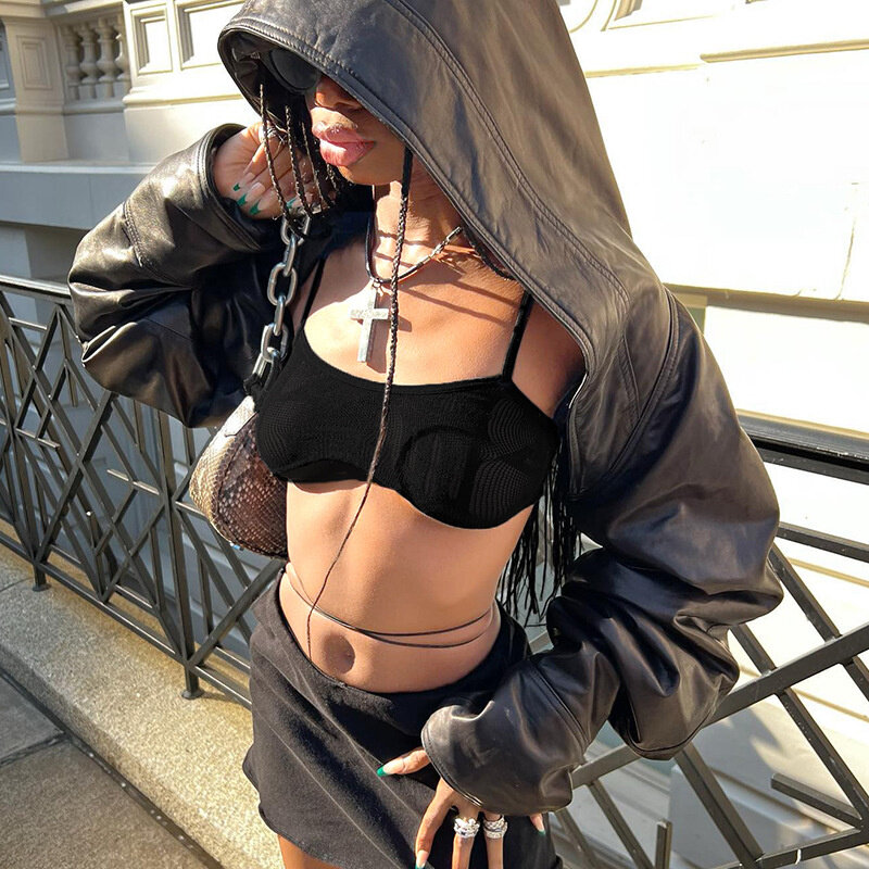 Куртка женская из искусственной кожи, с воротником-стойкой, в стиле пэчворк, укороченный топ, модная уличная одежда, осень 2023