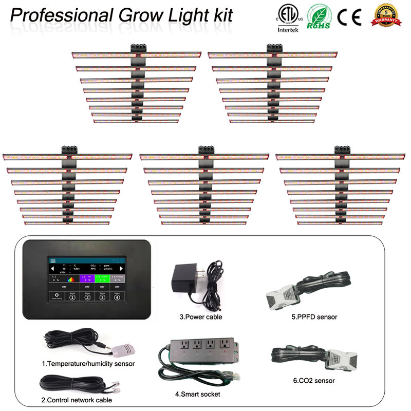 Kit LED Grow Light com Controlador Inteligente e Soquete, Espectro Completo, UV, IR, Tenda de Estufa Profissional, Hidroponia Phytolamp, 800W