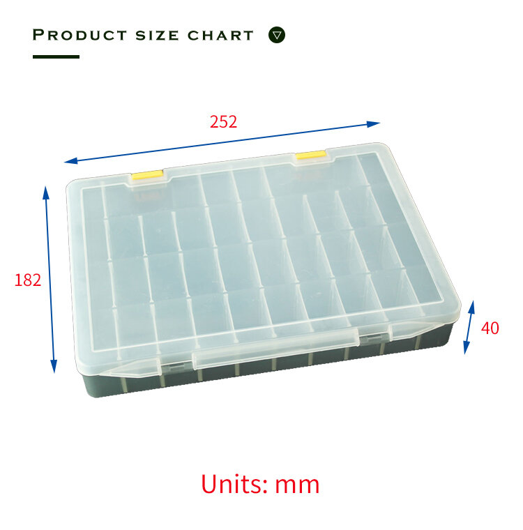 Organizador plástico transparente do compartimento, caixa do armazenamento para o grânulo e a isca