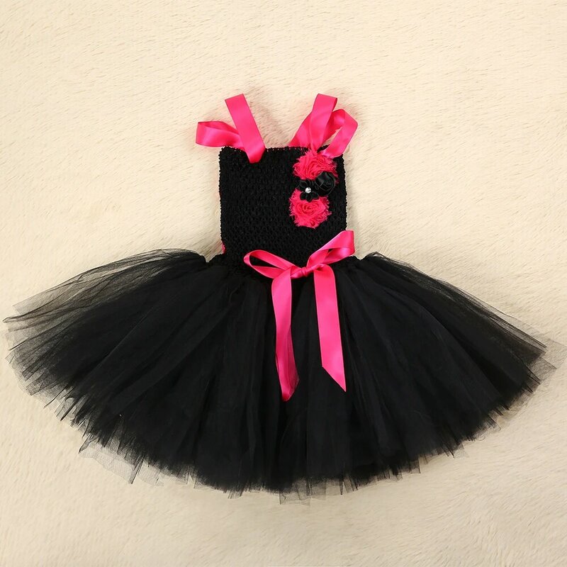 Black Cat Costume for Girls Toddler Birthday Party Fancy Tutu Dress Hairband Tie Tail Kids Halloween Costumes Children Clothing