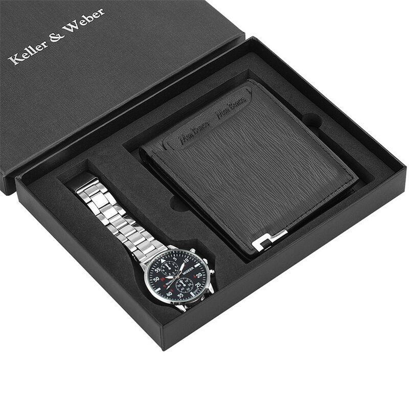 Conjunto de reloj de pulsera de cuarzo para hombre, accesorio masculino de pulsera de cuarzo con monedero, perfecto para regalo de cumpleaños, 2023