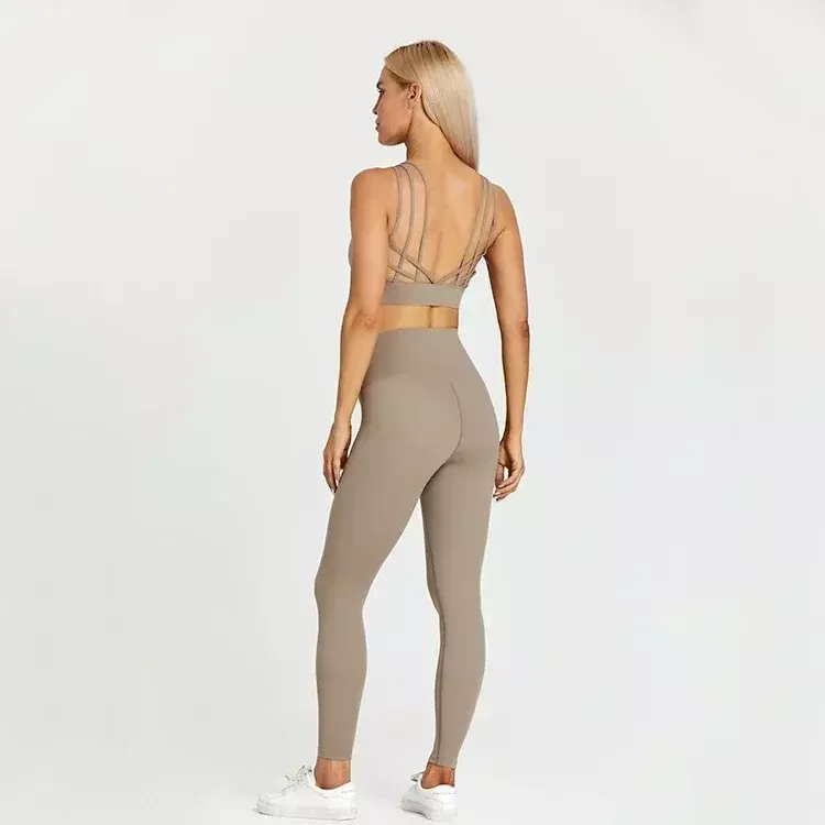 Lemon 2 Piece Sport Suit Women Yoga Set Gym Wear High Waist Yoga Leggings Padded Push Up Strappy Sports Bra Workout Clothes