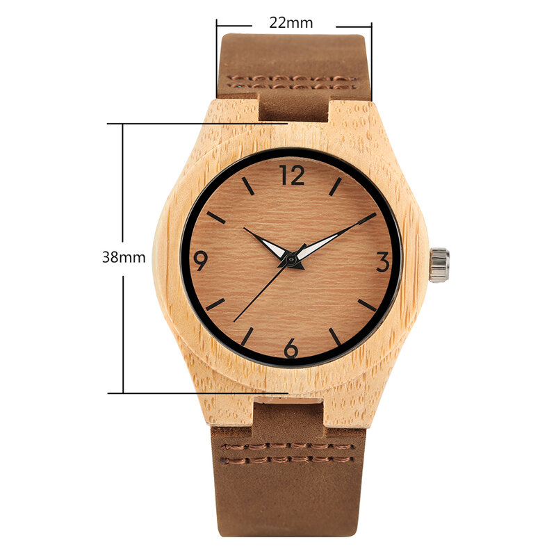 Jam tangan kuarsa wanita kayu bambu Dial coklat kopi trendi jam tangan kulit asli jam tangan gaya alami kayu jam tangan wanita