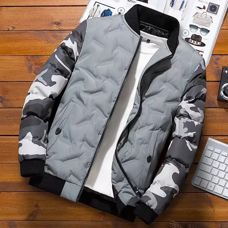 남성용 카모 봄버 재킷, 바람막이 두껍고 따뜻한 남성 파카, 밀리터리 코트, 외투 의류, 2023