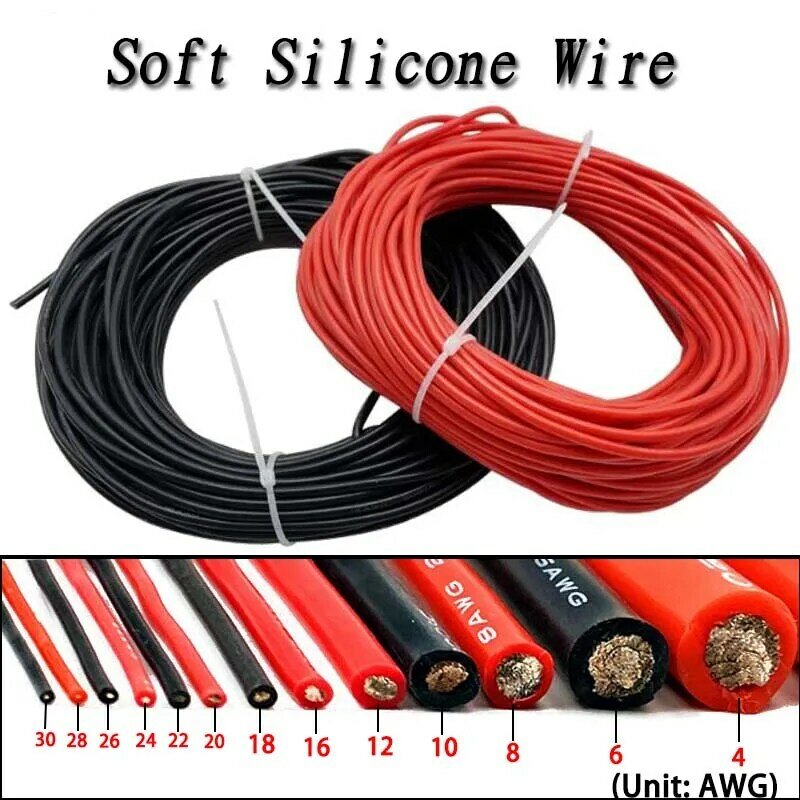 Супермягкий силиконовый провод 12 14 16 18 20 22 AWG термостойкий Электрический кабель питания красный черный для автомобильных литиевых батарей