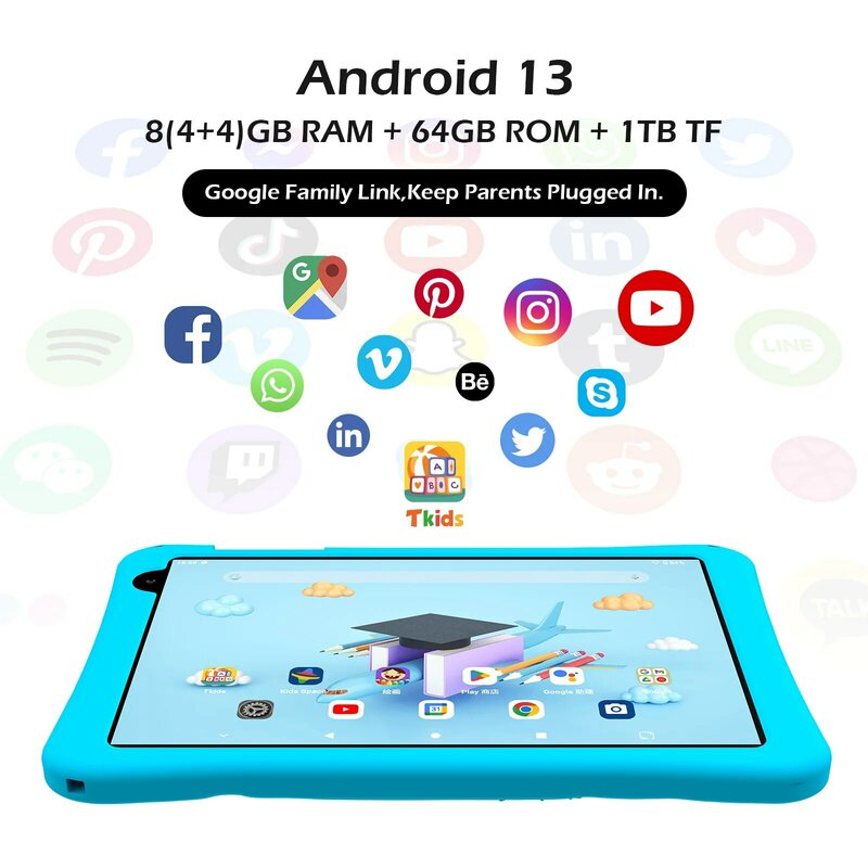 Teclast P 85T Kids Tablet 8 Inch Android 13 Tableta P85tkids 8Gb Ram 64Gb Rom Wi-Fi 6 Verstelbare Stand Milieuvriendelijk Siliconen Hoesje