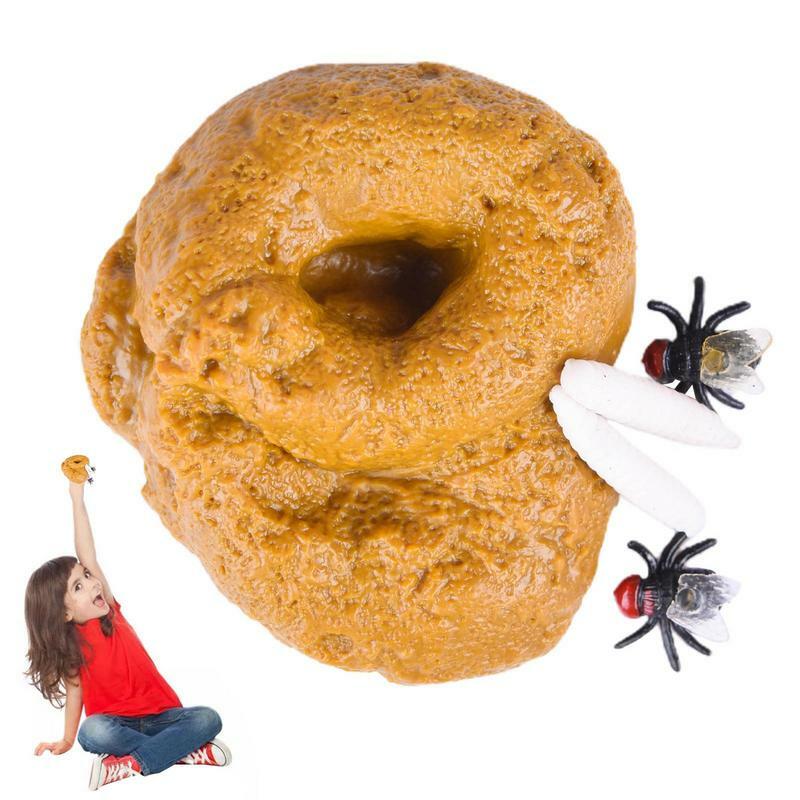 Broma de caca divertida, Turd falso con moscas y gusanos, accesorios de broma para Halloween, Día de los inocentes, fiesta de broma gruesa, mordaza