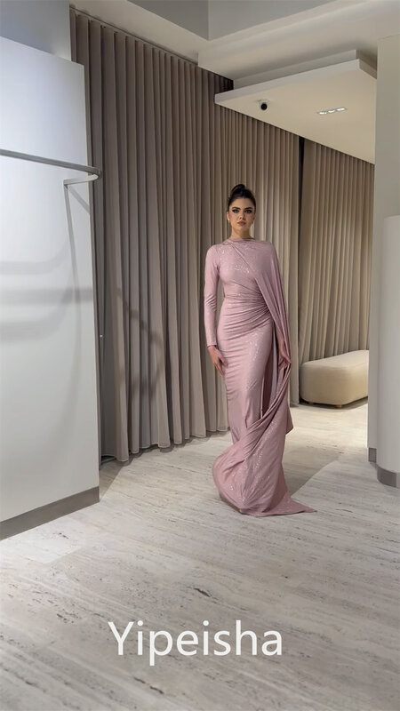 Yipeisha Prom Dress squisita moda collo alto guaina Paillette Satin lunghezza del pavimento Bolero abito personalizzato